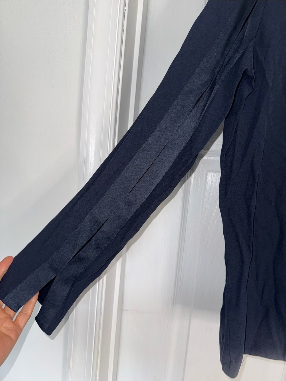 Stella McCartney Long Sleeve Navy Blouse Top Slit Sleeve Details M - Picture 3 of 8